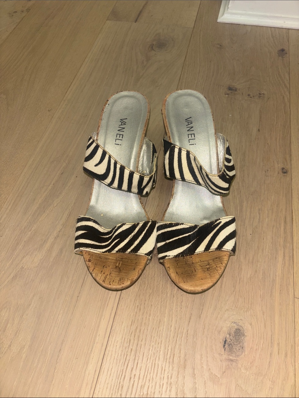 Vaneli Zebra-Print Wedges in Black & White 7 Narrow